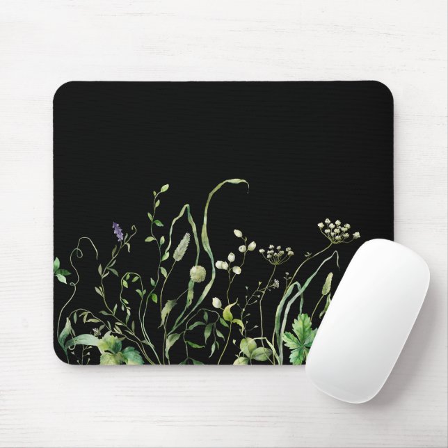 Mousepad Borda De Flor Selvagem Em Preto (Com mouse)