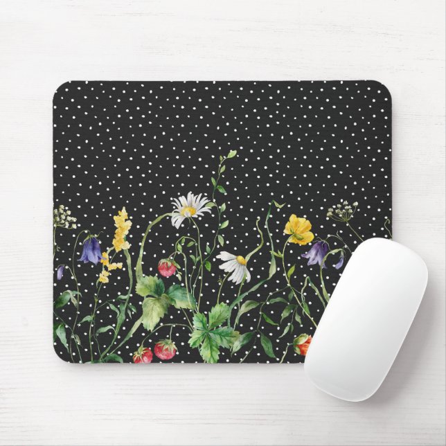 Mousepad Borda De Flor Selvagem Nas Bolinhas (Com mouse)