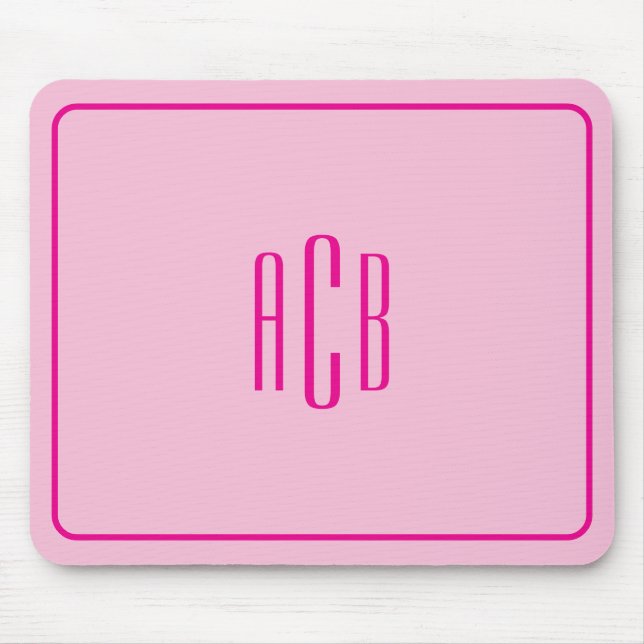 Mousepad Borda de Monograma Rosa Neon de Três Letras Simple (Frente)