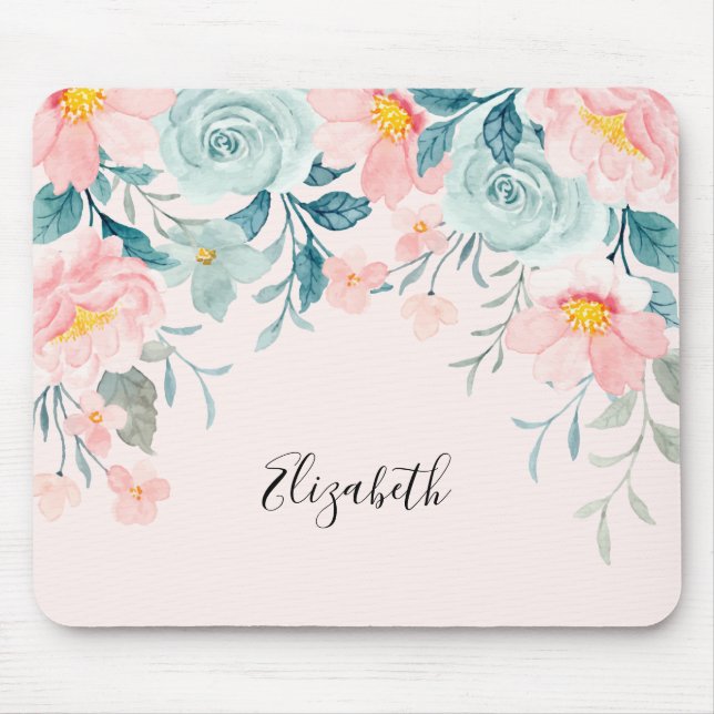 Mousepad Borda Floral Rosa e Verde (Frente)