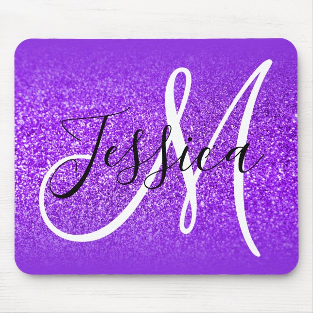 Mousepad Borda Violeta Azul Ombre Glitter Monograma Roxa (Frente)