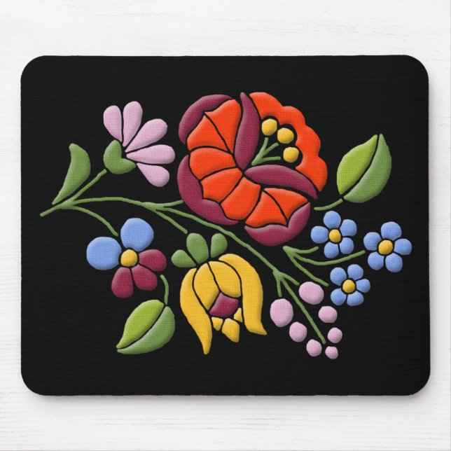 Mousepad Bordado de Kalocsa - preto húngaro BG da arte (Frente)