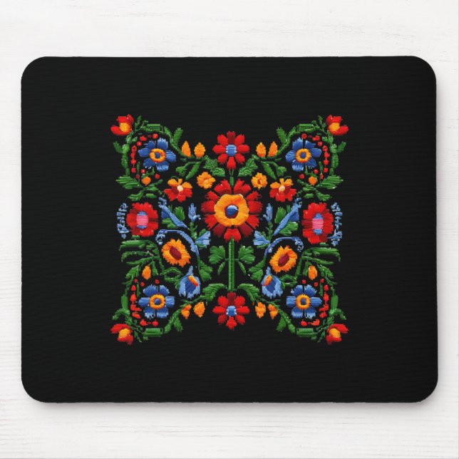 Mousepad Bordado ucraniano engraçado Flores tradicionais Na (Frente)