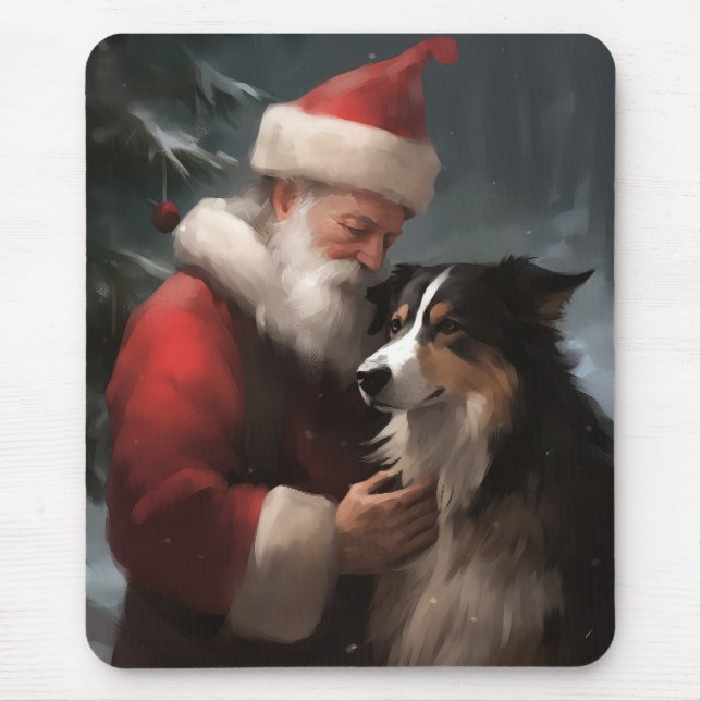 Mousepad Border Collie Com O Papai Noel Natal Festivo (Frente)