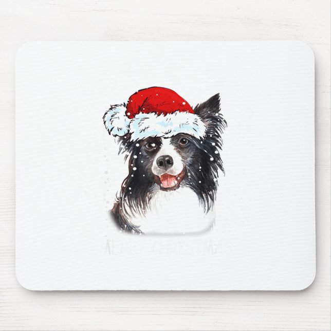 Mousepad Border Collie Dog Santa Christmas Lights Xmas Boys (Frente)