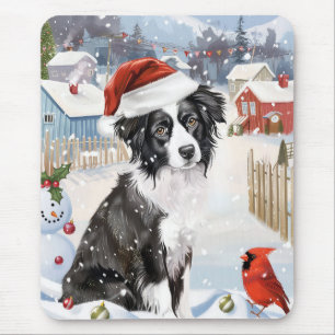 Mousepad Border Collie Dog Winter Wonderland Natal Joy