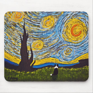 Mousepad Border collie sob um céu de Van Gogh