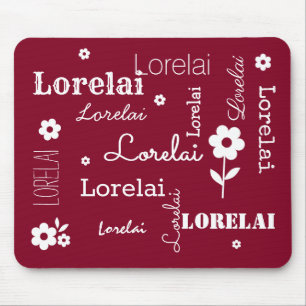 Mousepad Borgonha com flores brancas, proteção personaliz