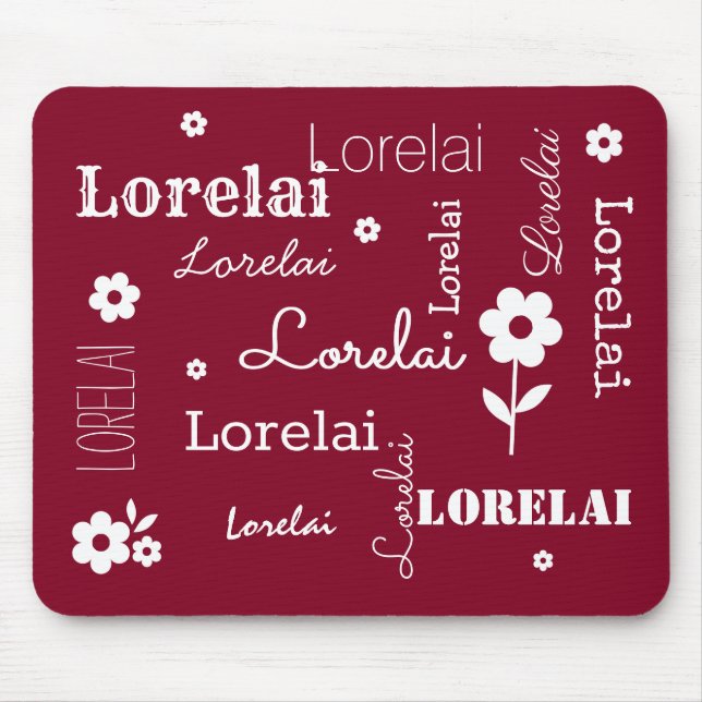 Mousepad Borgonha com flores brancas, proteção personalizad (Frente)
