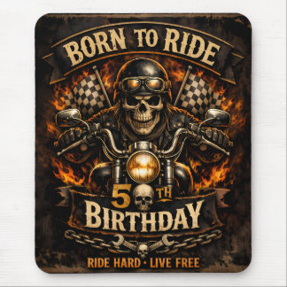 Mousepad Born to Ride 50th Birthday Biker Skull Card