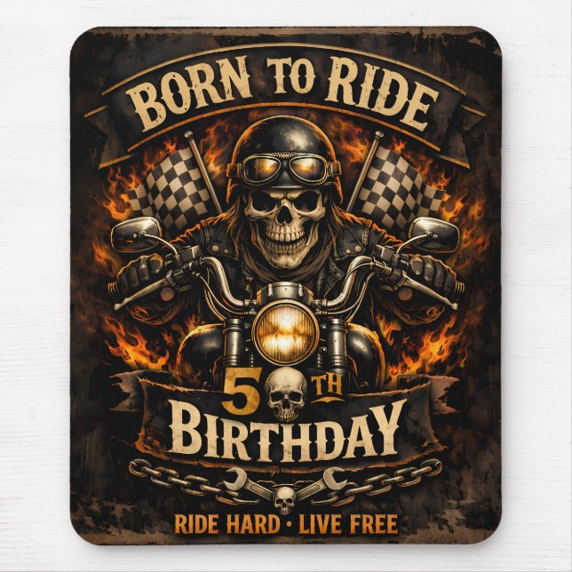 Mousepad Born to Ride 50th Birthday Biker Skull Card (Frente)