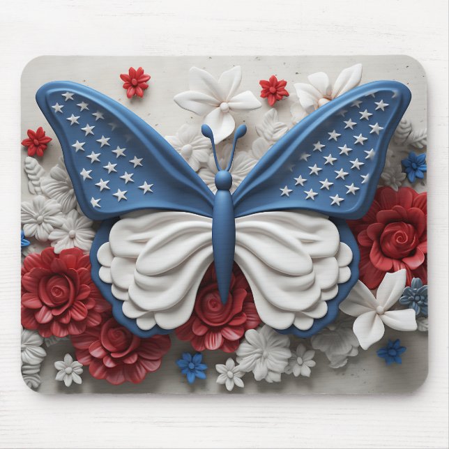 MOUSEPAD BORRACHA E FLORES DE PATRIÓTICOS BRANCOS VERMELHOS (Frente)