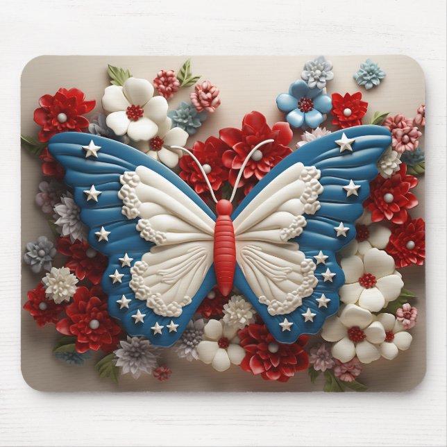 MOUSEPAD BORRACHA E FLORES DE PATRIÓTICOS BRANCOS VERMELHOS (Frente)