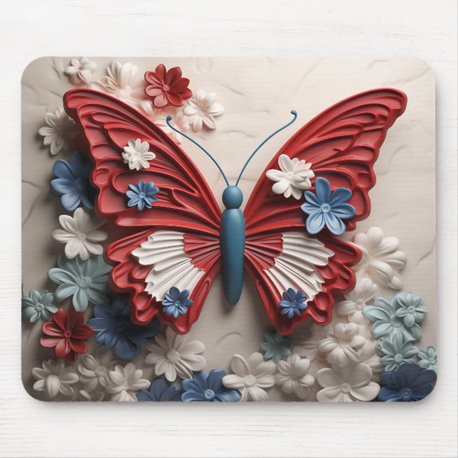 MOUSEPAD BORRACHA E FLORES DE PATRIÓTICOS BRANCOS VERMELHOS (Frente)