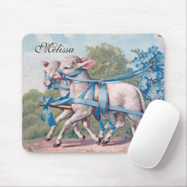 Mousepad Borregos Vintage Vestidos em Fitas Azuis Ricos