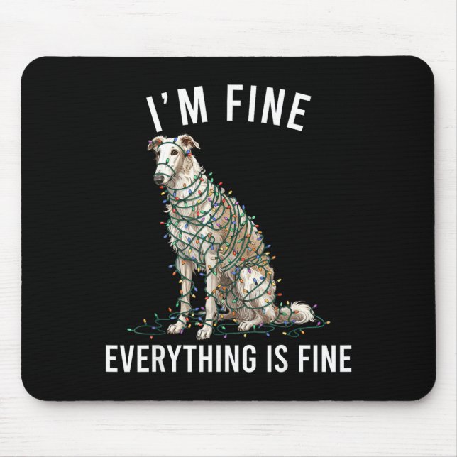 Mousepad Borzoi Christmas I'm Fine Everything Is Fine  (Frente)