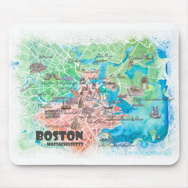 Mousepad Boston Massachusetts Estados Unidos Mapa e estrada (Frente)