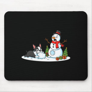 Mousepad Boston Terrier Boneco de Neve Árvore de Natal Nata