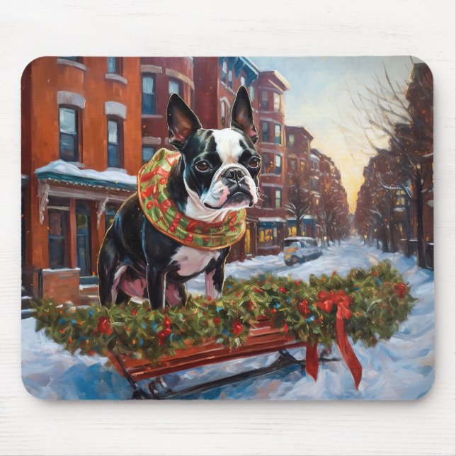 Mousepad Boston Terrier Christmas Fesason (Frente)