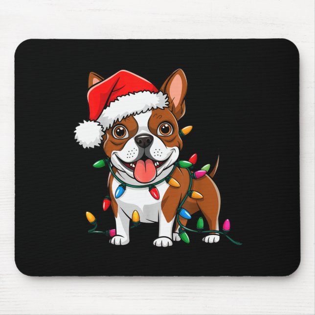 Mousepad Boston Terrier Christmas Lights Xmas Dogs Men Wome (Frente)