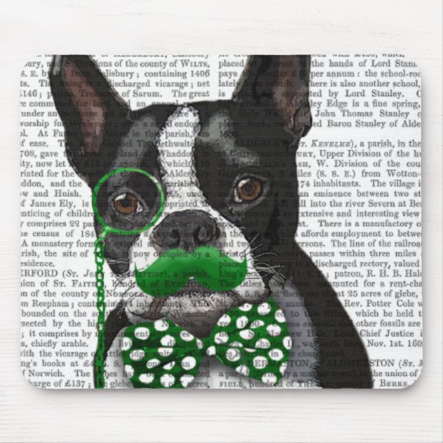 Mousepad Boston Terrier com bigode verde e potências 2 (Frente)