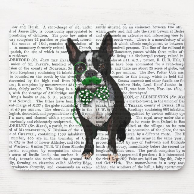 Mousepad Boston Terrier com bigode verde e safado (Frente)