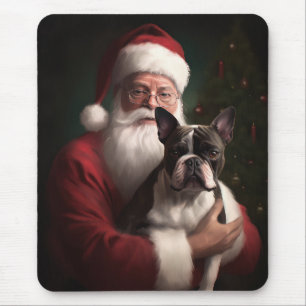 Mousepad Boston Terrier Com Claus de Natal Festivo