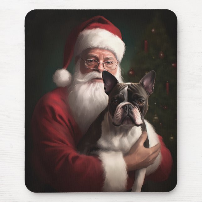Mousepad Boston Terrier Com Claus de Natal Festivo (Frente)