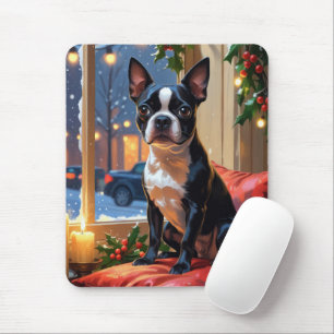 Mousepad Boston Terrier com férias de Natal