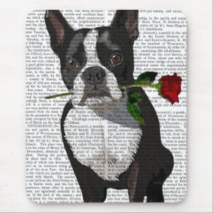 Mousepad Boston Terrier com Rosa em Boca