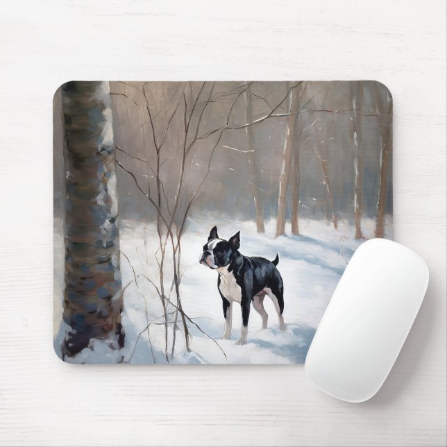 Mousepad Boston Terrier Deixe Nevar Natal (Com mouse)