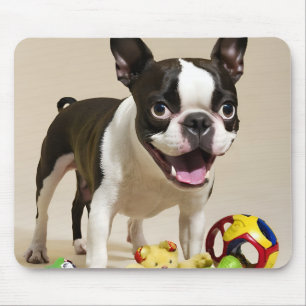 Mousepad Boston Terrier Dog Brincando com Brinquedos