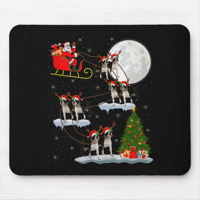 Mousepad Boston Terrier Dog Santa Sleigh Flying Funny Chris (Frente)
