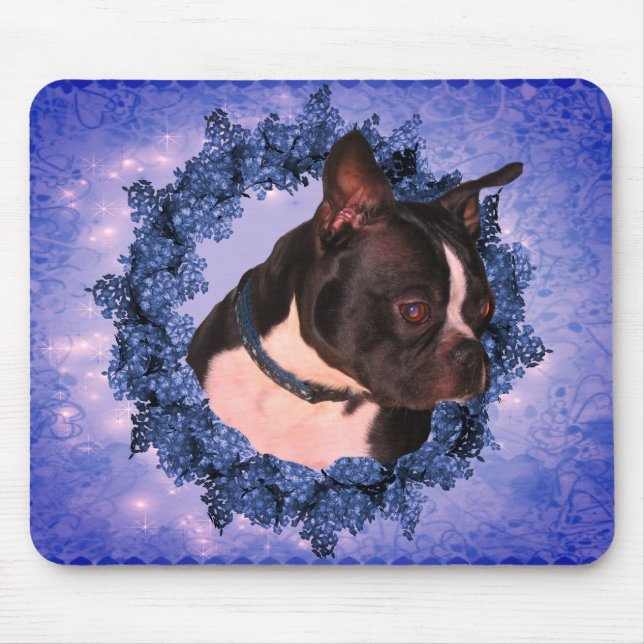 Mousepad Boston Terrier Floral Wreath Dog (Frente)