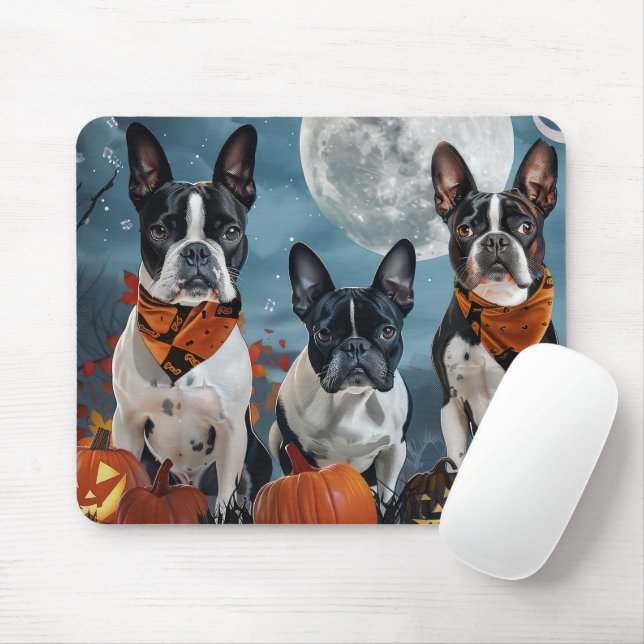 Mousepad boston terrier Halloween Assustador (Com mouse)