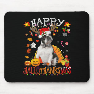 Mousepad Boston Terrier Halloween Cachorro Feliz de Natal