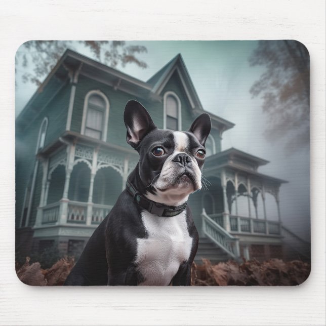 Mousepad Boston Terrier Halloween Scary (Frente)