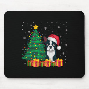 Mousepad Boston Terrier Santa Hat, Luz de Natal, Cão