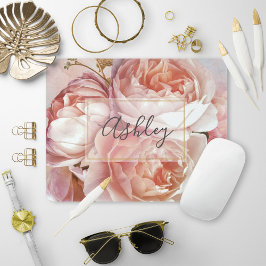 Mousepad BOTÂNICA FLORAL PEONA Nome Monograma