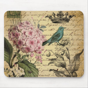 Mousepad botânico francês do pássaro do hydrangea do