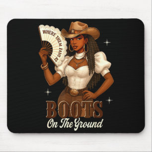 Mousepad Botas de História Negra no Chão Cowgirl Western