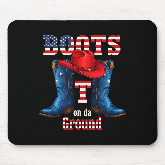 Mousepad Botas no chão cowboy chapéu vermelho 4 de julho  (Frente)