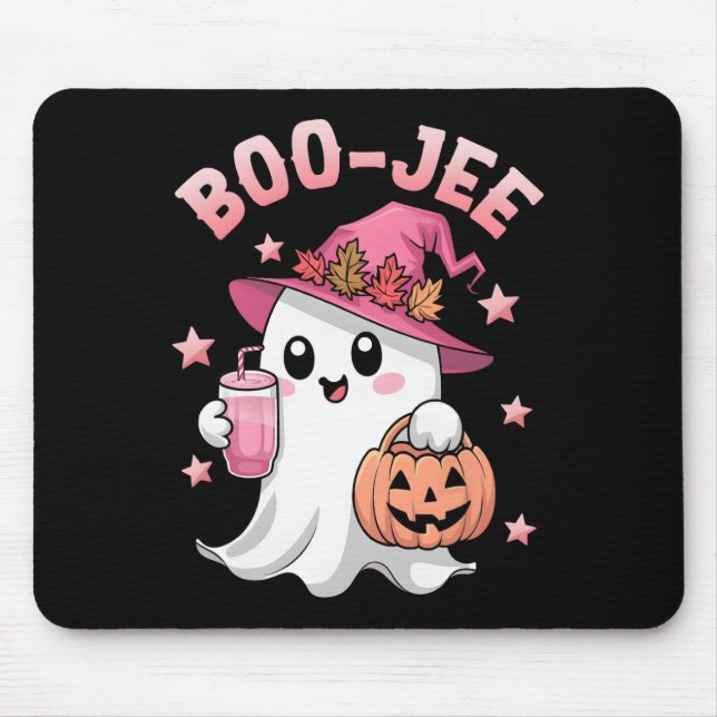 Mousepad Boujee Boo Jee Spooky Ghost Pink Halloween Pumpkin (Frente)