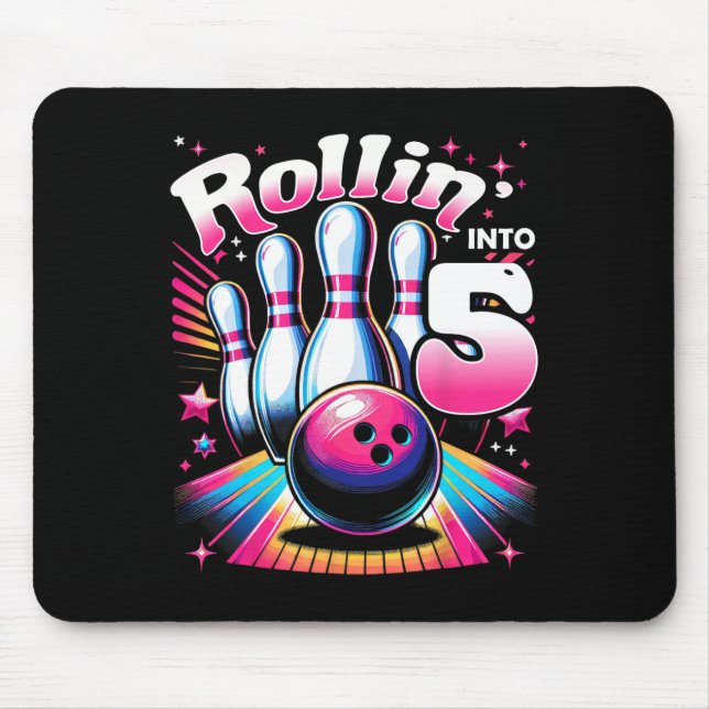 Mousepad Bowling Birthday Rollin Into 5 Party 5th Birthday  (Frente)