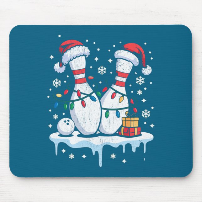 Mousepad Bowling Santa Hat Funny Christmas Long Sleeve  (Frente)