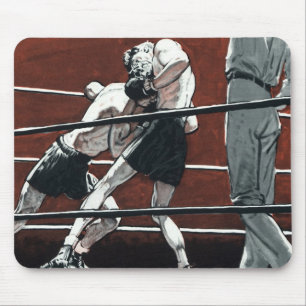 Mousepad Boxe Esportiva Vintage, Lutadores Lutam no Ringue