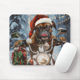 Mousepad Boxer Dog Riding Motorcycle Christmas