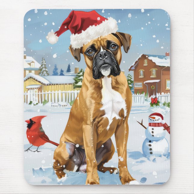 Mousepad Boxer Dog Winter Wonderland Natal Joy (Frente)