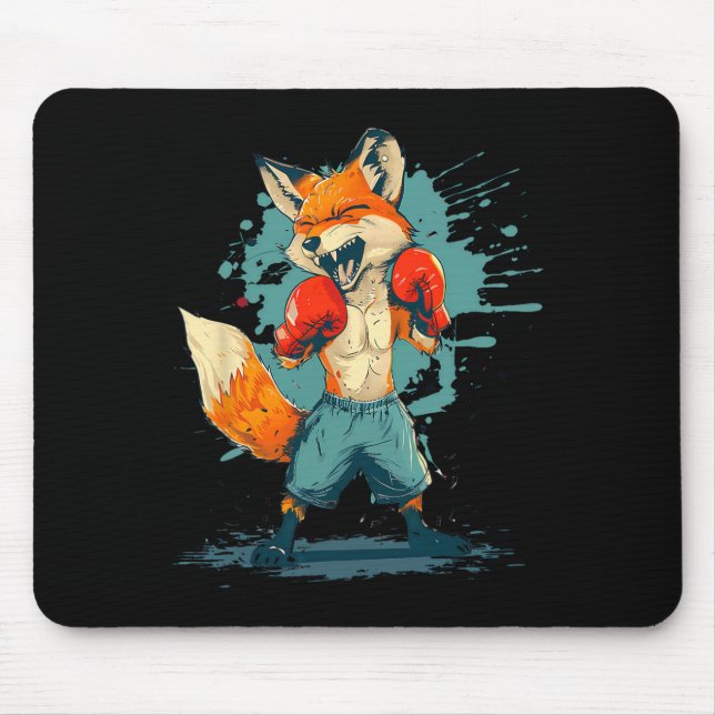 Mousepad Boxer Fox With Boxing Gloves Kickboxing Funny Boxi (Frente)