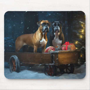 Mousepad Boxer Snowy Sleigh Decoração de Natal
